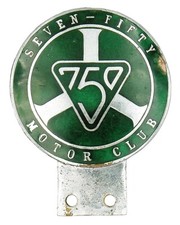 Vintage 1950's - 1960's 750 Seven-Fifty Motor Club Glass Enamel Car Badge Emblem