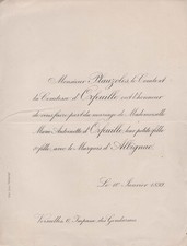 1899 Raoul d'ALBIGNAC & Marie-Antoinette d'ORFEUILLE wedding announcement