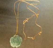 Or Jaune 18 Carats Collier Chaine-Pendentif Jade Fleur-750 18K Rose Pierre Bleue