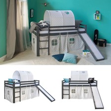 Lit mezzanine superposé d'enfant 90x200 cm bois gris toboggan tunnel Homestyle4u