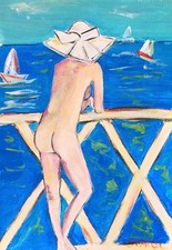 Superbe "Elégante nu au bord