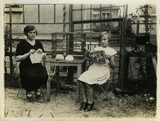 ANTIQUE PHOTO - VINTAGE SNAPSHOT - LEISURE KNITTING READING CAGE FUNNY BIRD