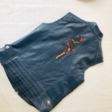 Real lamb leather handmade motorcycle vest jacket blue genuine leather size M
