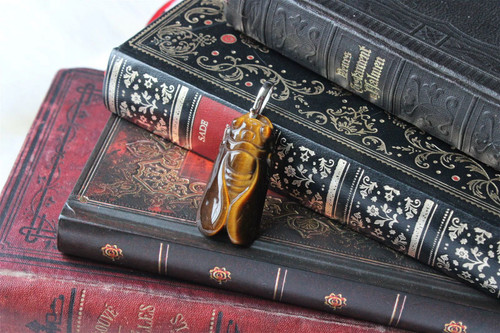 Tiger eye cicada necklace - tiger,