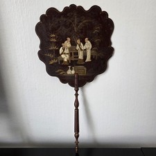 EVENTAIL Ecran Ancien Décor Chinois en Laque XIXè VENTAGLIO Hand FAN China