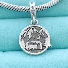 925 Sterling Silver Camping Car Charm Pendant Camper Moon Picnic For Bracelet