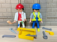 Playmobil 2 characters workers construction site painter mason plaque building