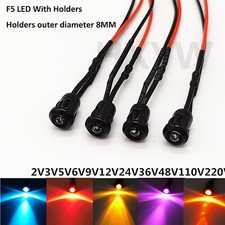 5mm Pre-Wired LEDs Bulb 3V 5V 9V 12V 24V 48V 110V 220V With Holders 8MM Hole