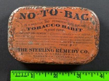 Antique No-To-Bac Tobacco Sterling Remedy Warren Indiana Metal Tin