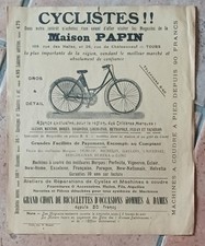 ancien papier affiche Pub Cycles  PAPIN - TOURS année 1920