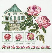 Thea Gouverneur  448  Fleurs Pivoines  Lin  Kit  Broderie  Point Compté  