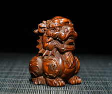 Chinese wooden Boxwood Sculpture Hand Carved Lion Statue Home Decor Art Gift