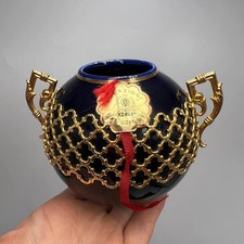 Ancien vase italien en porcelaine cobalt treillis doré 3,1" 4cm diamètre...