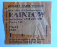 RAINBOW 1981  TICKET CONCERT - - MANCHESTER 1981