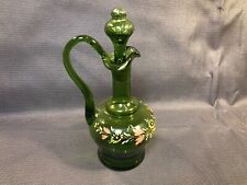 Antique Small Blown Glass & Enamel Paint Carafe Flower Decor