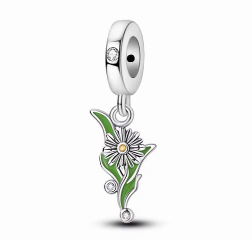 Charm fleur émail - charm, argent