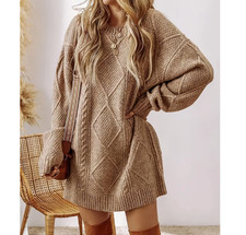 Robe Pull Oversize Femme – Tricot Torsadé Chic – Manches Longues