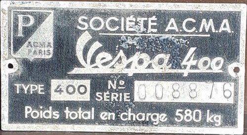 2312 plaque vespa - 1, x