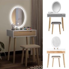 YUSING Coiffeuse avec Tabouret en Bois LED dimmable Miroir Table de toilette