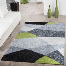 Tapis Moderne Poils Longs Shaggy Vigo À Motifs Noir Gris Blanc Vert Super Prix !