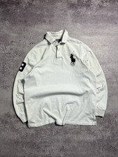 Polo vintage Ralph Lauren Big Pony rugby manches longues coton blanc taille L