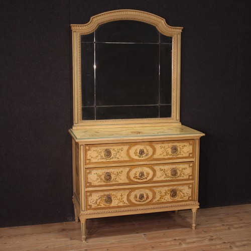 Commode bois laqué - , miroir
