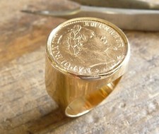 Chevalière or 18 KT ronde pièce de 10 Francs or Napoléon tête laurée