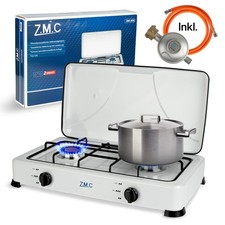 ZMC Cuisinière à Gaz 2-flammig Incl. Tuyau Et Régulateur 2,2 Kw 50 Mbar
