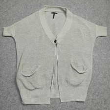 Sarah Pacini Femmes Surdimensionné Cardigan Taille Unique Argent Gris Lin Pull