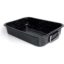 14721324 Kitchen Roc Black Spotted Enamel Steel Oven Dish 32cm