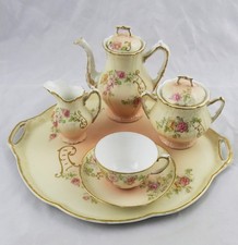 Antique L.S.&S. Hand Painted French Limoges Breakfast Coffee Tea Service & Tray