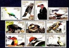 Zaïre 1982 Oiseaux Martin-pêcheur Turaco Pluvier Pivert Grèbe Buseau Vautour MNH