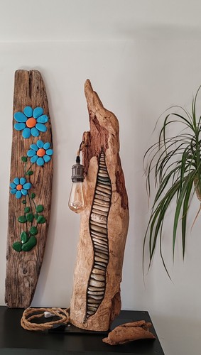 Lampe sculpture bois - en,