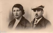 BK555 Vintage Photo Card RPPC Couple Fancy Cap Mustache Tie