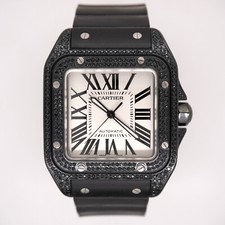 Cartier Santos 100 XL 38mm Hommes Glacé 3ct Diamants Blanc Romain Rubber/Acier