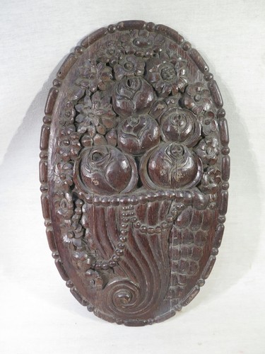 Ancien panneau ovale bois - ancien,