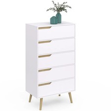 Chiffonnier 5 tiroirs HELSINKI 60 cm scandinave blanc commode semainier