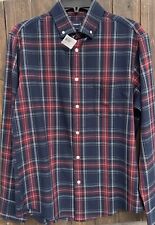 Mizzen+Main Mens Medium Trim City Flannel Button Up Shirt Navy Blue / Red