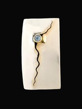 Designer Elizabeth Prior Sterling 14K Blue Topaz Modernist Brooch Circa 1990s