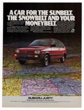 1988 SUBARU Justy Vintage Original Print AD | Red car photo map USA