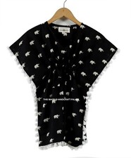 Filles Noir Coton Caftan Enfants Plage Vêtement Indien Main Bloc Éléphant Print
