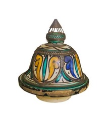 Antique Moroccan Ceramic Tajine W/  Metal Elements Overlay, Mid 20th C,