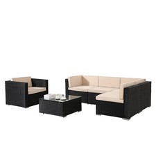 AREBOS® Meuble de jardin en poly rotin Set Lounge Garniture Set Salon Noir
