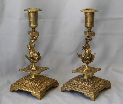 Paire bougeoir bronze au - de, en