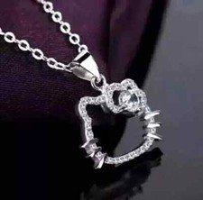 1.50Ct Round Cut Natural Moissanite Women's Kitty Pendant 14k White Gold Plated