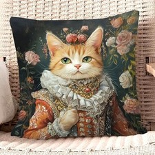 Housse de coussin CHATTE COSTUME ANCIEN ET BIJOUX 45 cm Chat humanisé