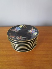 8 black saucers/saucers floral decor & gilding of Limoges ""