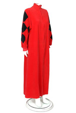 DAVID BROWN Red Black Harlequin Sleeve Zip Maxi Kaftan House Dress sz L /439