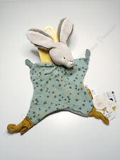 Doudou Plat Lapin Beige Vert Pois Attache Tétine Trois Petits Lapins Moulin Roty