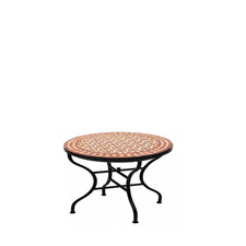 Table Marocaine En Mosaïque Albaicin Beige Bordeaux Ø 60Cm, 45Cm De Haut